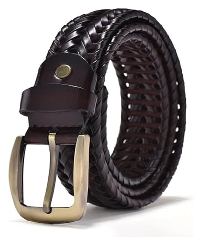 TANIDA Geflochtene gewebte Gürtel, Herren-Ledergürtel, goldene Dornschließe, geflochtener Gurtband-Lochgürtel, Vintage-Casual-Jeans-Arbeitskleid-Gürtel (Color : Coffee, Size : 100) von TANIDA