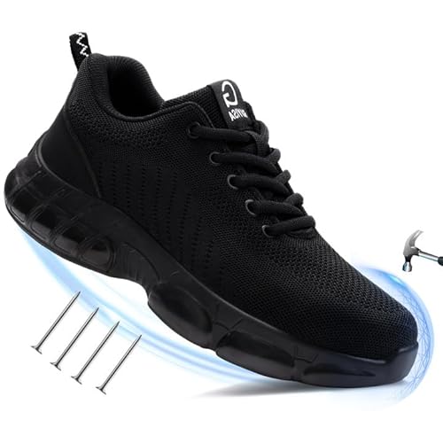 TANIELD Stahlkappenschuhe für Herren, leichte Arbeitsschuhe, Sicherheitsschuhe, luftgepolsterte Stahlkappe, Sneaker, unzerstörbare Stahl-Tenniszehen, Bau, Industrie, Arbeitssicherheits-Sneaker von TANIELD