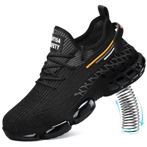 TANIELD Stahlkappenschuhe für Herren, leichte Arbeitsschuhe, Sicherheitsschuhe, luftgepolsterte Stahlkappe, Sneaker, unzerstörbare Stahl-Tenniszehen, Bau, Industrie, Arbeitssicherheits-Sneaker von TANIELD