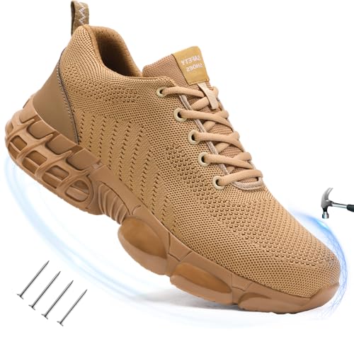 TANIELD Stahlkappenschuhe für Herren, leichte Arbeitsschuhe, Sicherheitsschuhe, luftgepolsterte Stahlkappe, Sneaker, unzerstörbare Stahl-Tenniszehen, Bau, Industrie, Arbeitssicherheits-Sneaker von TANIELD