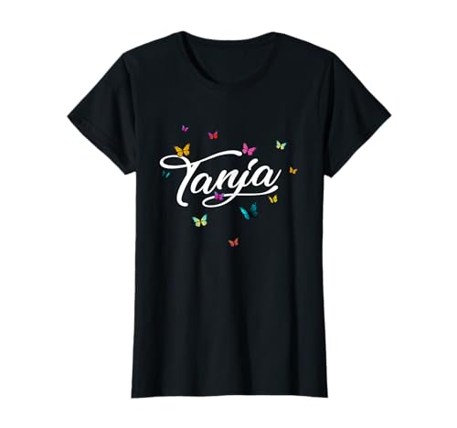 TANJA - Schöner Mädchen Name mit bunten Schmetterlingen T-Shirt von TANJA Tochter Enkel Geburtstag Geschenkideen