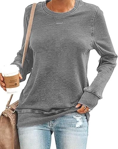 TANMESSO Lässiges Damen-Sweatshirt mit langen Ärmeln, Rundhalsausschnitt, einfarbiger Pullover für entspannte Passform, grau, 46 von TANMESSO