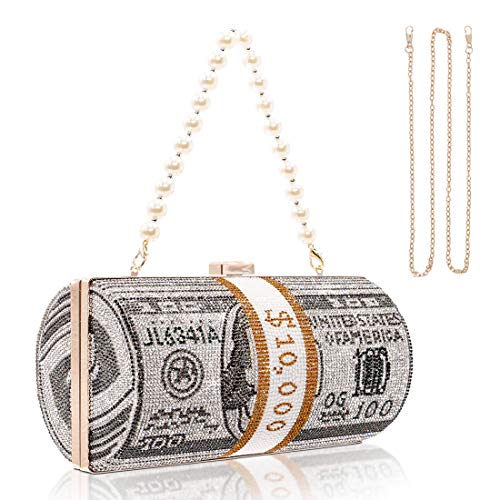 TANOSII Damen-Abendtasche mit Strasssteinen, Clutch, umhänge, Dollarschein, (Grau-b), EinheitsgröÃŸe von TANOSII