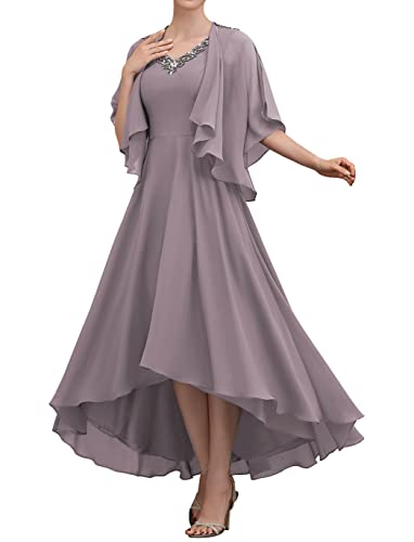 TANPAUL Damen Abendkleid Lang A-Linie Brautmutterkleider mit Jacke Elegant Chiffon Ballkleid Grau-Violett 52 von TANPAUL