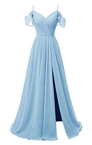 TANPAUL V-Ausschnitt Brautjungfernkleiderer Chiffon Spaghettiträger Abendkleid mit Schlitz Lila 44 von TANPAUL