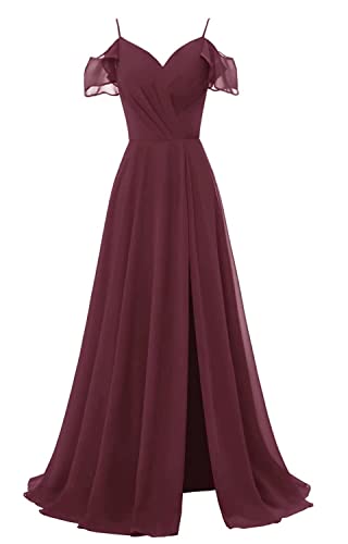 TANPAUL V-Ausschnitt Brautjungfernkleiderer Chiffon Spaghettiträger Abendkleid mit Schlitz Schwarz 44 von TANPAUL