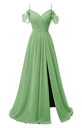 TANPAUL V-Ausschnitt Brautjungfernkleiderer Chiffon Spaghettiträger Abendkleid mit Schlitz Salbei 48 von TANPAUL