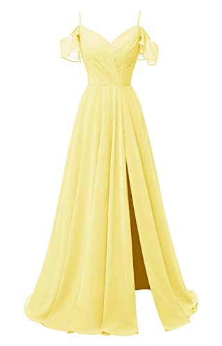 TANPAUL V-Ausschnitt Brautjungfernkleiderer Chiffon Spaghettiträger Abendkleid mit Schlitz Gelb 34 von TANPAUL