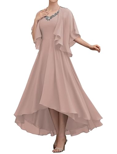 TANPAUL Damen Abendkleid Lang A-Linie Brautmutterkleider mit Jacke Elegant Chiffon Ballkleid Altrosa 58 von TANPAUL