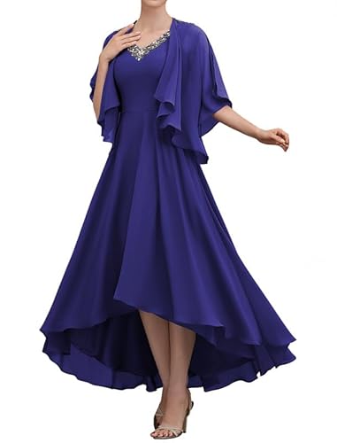 TANPAUL Damen Abendkleid Lang A-Linie Brautmutterkleider mit Jacke Elegant Chiffon Ballkleid Königsblau 58 von TANPAUL