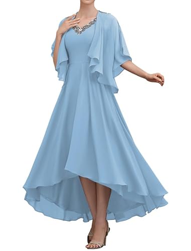 TANPAUL Damen Abendkleid Lang A-Linie Brautmutterkleider mit Jacke Elegant Chiffon Ballkleid Hellblau 36 von TANPAUL