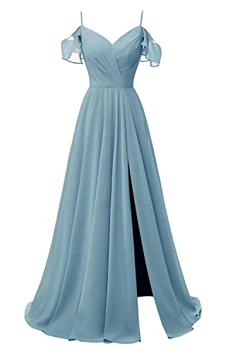 TANPAUL V-Ausschnitt Brautjungfernkleiderer Chiffon Spaghettiträger Abendkleid mit Schlitz Violett 40 von TANPAUL