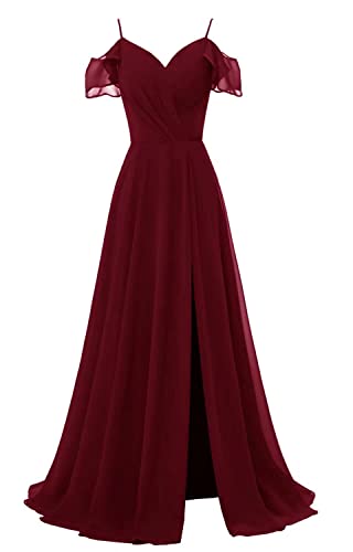 TANPAUL V-Ausschnitt Brautjungfernkleiderer Chiffon Spaghettiträger Abendkleid mit Schlitz Burgund 38 von TANPAUL