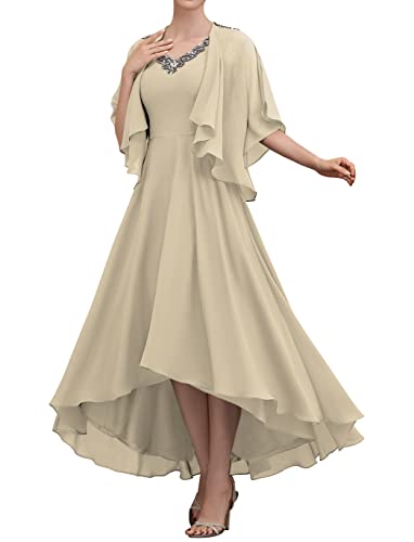 TANPAUL Damen Abendkleid Lang A-Linie Brautmutterkleider mit Jacke Elegant Chiffon Ballkleid Champagner 46 von TANPAUL