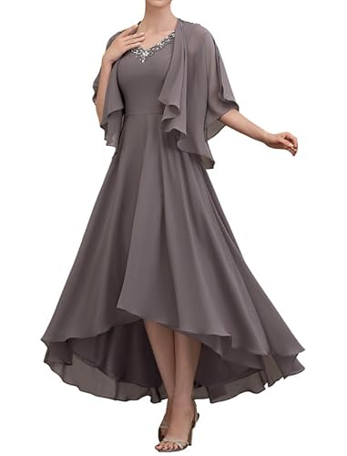 TANPAUL Damen Abendkleid Lang A-Linie Brautmutterkleider mit Jacke Elegant Chiffon Ballkleid Kohlengrau 48 von TANPAUL