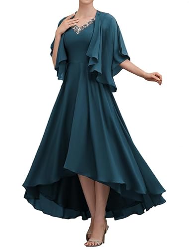 TANPAUL Damen Abendkleid Lang A-Linie Brautmutterkleider mit Jacke Elegant Chiffon Ballkleid Tintenblau 50 von TANPAUL