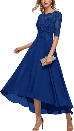 TANPAUL Damen Brautmutterkleider Lang Vokuhila A-Linie Abendkleid Spitze Chiffon Ballkleid Königsblau 40 von TANPAUL