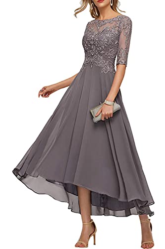 TANPAUL Damen Brautjungfernkleid A-Linie 1/2 Ärmel Abendkleider Elegant Chiffon Festkleid Kohlengrau 38 von TANPAUL