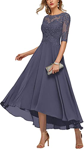 Damen Abendkleid Lang Vokuhila Kleid A-Linie Brautmutterkleider für Hochzeit Spitze Chiffon Abendkleider Ballkleid Stormy 44 von TANPAUL