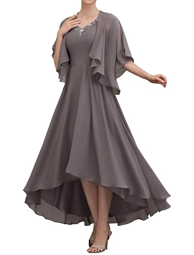 TANPAUL Damen Abendkleid Lang A-Linie Brautmutterkleider mit Jacke Elegant Chiffon Ballkleid Kohlengrau 44 von TANPAUL