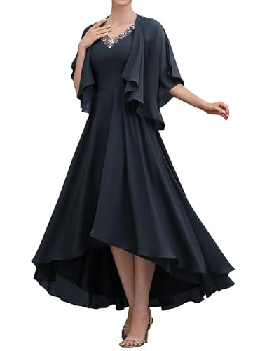 TANPAUL Damen Abendkleid Lang A-Linie Brautmutterkleider mit Jacke Elegant Chiffon Ballkleid Navy 40 von TANPAUL