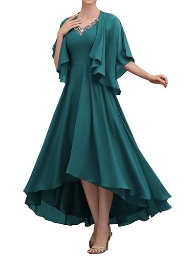 TANPAUL Damen Abendkleid Lang A-Linie Brautmutterkleider mit Jacke Elegant Chiffon Ballkleid Pfau 44 von TANPAUL