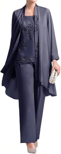 TANPAUL 3 Stück Damen Hosenanzüge Set für Hochzeit Chiffon Hochzeitsgast Kleid mit Jacke Festliche Party Kleid von TANPAUL