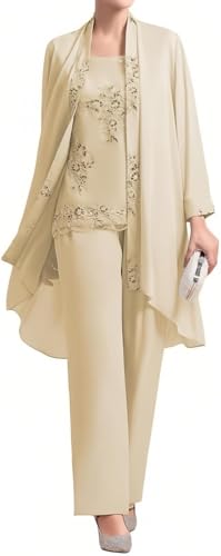 TANPAUL 3 Stück Hosenanzug Damen Festlich Elegant Chiffon Große Größe Lange Ärmel Mutter der Braut Hosenanzüge für Hochzeit von TANPAUL