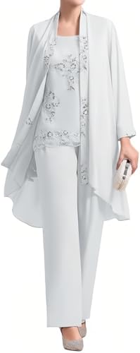 TANPAUL 3 Stück Hosenanzug Damen Festlich Elegant Chiffon Große Größe Lange Ärmel Mutter der Braut Hosenanzüge für Hochzeit von TANPAUL