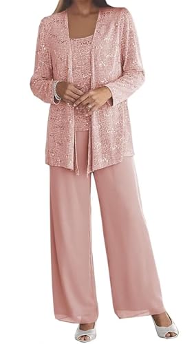 TANPAUL 3 Teilig Hosenanzug Damen Festlich Elegante - Pailletten Hochzeit Gast Outfits Set Chiffon Lange Ärmel Mutter der Braut Kleider mit Jacke von TANPAUL