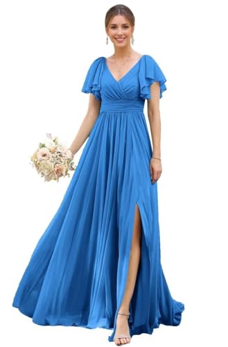 TANPAUL Abendkleid Damen Lang Chiffon - Brautjungfernkleider A-Linie Abschlusskleider Übergröße Ozeanblau 50 TANPAUL Abendkleid Damen Lang Chiffon - Brautjungfernkleider A-Linie Abschlusskleider Übergröße Ozeanblau 50 von TANPAUL