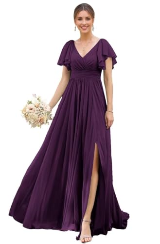 TANPAUL Abendkleid Damen Lang Chiffon - Brautjungfernkleider A-Linie Abschlusskleider Übergröße Purpurrot 50 TANPAUL Abendkleid Damen Lang Chiffon - Brautjungfernkleider A-Linie Abschlusskleider Übergröße Purpurrot 50 von TANPAUL