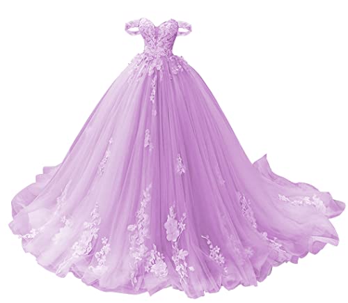 TANPAUL Abendkleid Lang Schulterfrei Spitze Quinceanera Ballkleid Prinzessin Tüll Herzausschnitt Festkleider Partykleider Lavendel 36 von Tanpaul