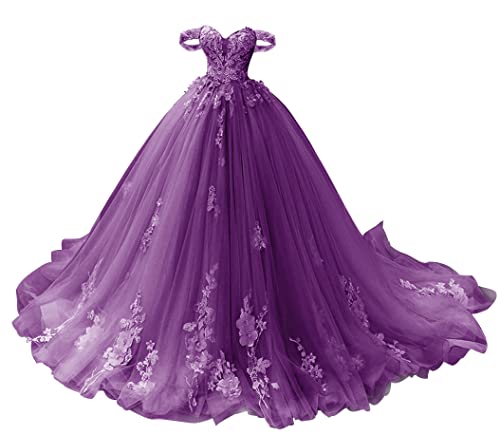 TANPAUL Abendkleid Lang Schulterfrei Spitze Quinceanera Ballkleid Prinzessin Tüll Herzausschnitt Festkleider Partykleider Traube 36 von TANPAUL