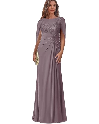 TANPAUL Abendkleid für Brautmutter A-Linie - Elegant Ballkleid Sommerkleid Chiffon Party mit Kurzarm Mauve 42 von TANPAUL