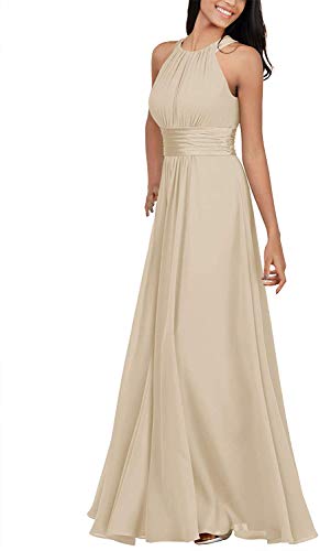 TANPAUL Chiffon Abendkleider A-Linie Brautjungfernkleider Cocktailkleid Festkleider Champagner 34 von TANPAUL