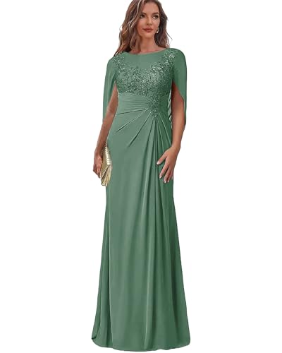 TANPAUL Ballkleid Spitzen Chiffon Damen - Festlich Abendkleider für Brautmutter Rundhals A-Linie Übergroße Salbeigrün 52 von TANPAUL