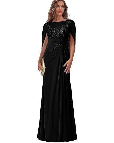 TANPAUL Ballkleid Übergroße Kurzarm Maxi - Festlich Spitzen Sommerkleid Rundhals A-Linie Elegant Schwarz 54 von TANPAUL