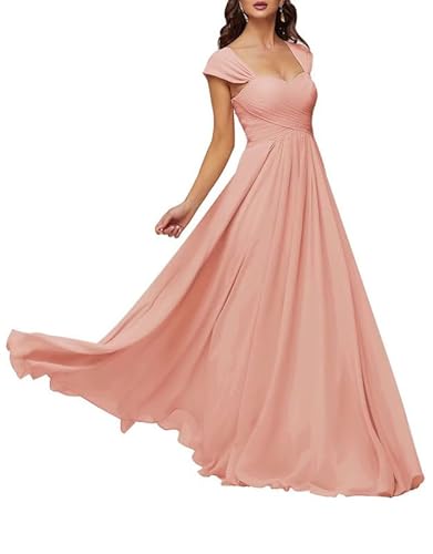 TANPAUL Brautjungfernkleider Herzausschnitt Damen - Elegante Chiffon Abendkleider Rüschen Langes Hochzeitsgastkleid von TANPAUL