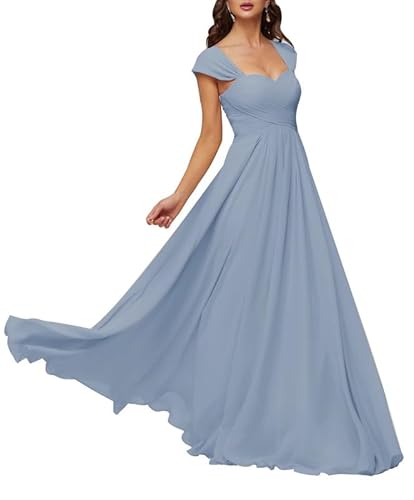 TANPAUL Brautjungfernkleider Herzausschnitt Damen - Elegante Chiffon Abendkleider Rüschen Langes Hochzeitsgastkleid von TANPAUL