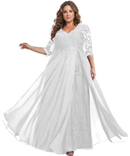 TANPAUL Brautkleid Perlen Glitzer Brautkleider Langarm Spitze Abendkleid weiß 38 von TANPAUL