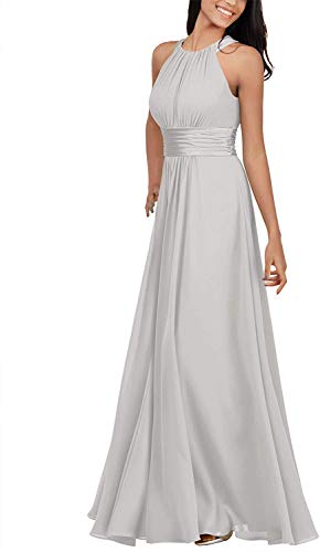 TANPAUL Chiffon Abendkleider A-Linie Brautjungfernkleider Cocktailkleid Festkleider Silber 52 von TANPAUL