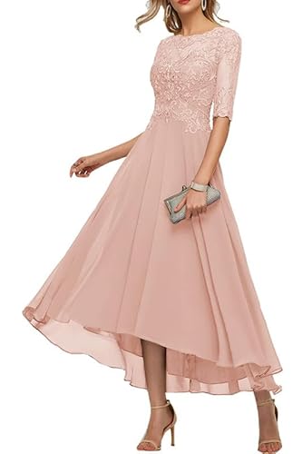 TANPAUL Damen A-Linie Brautjungfernkleid 1/2 Ärmel Abendkleider Elegant Chiffon Festkleid Altrosa-2 38 von TANPAUL