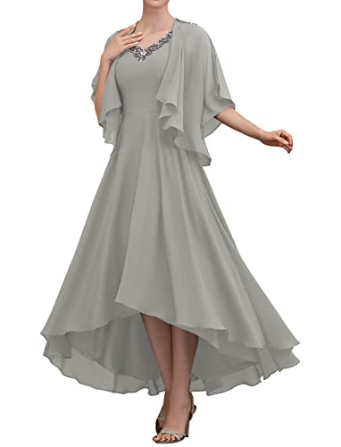 TANPAUL Damen Abendkleid Lang A-Linie Brautmutterkleider mit Jacke Elegant Chiffon Ballkleid Hell Grau 42 von TANPAUL