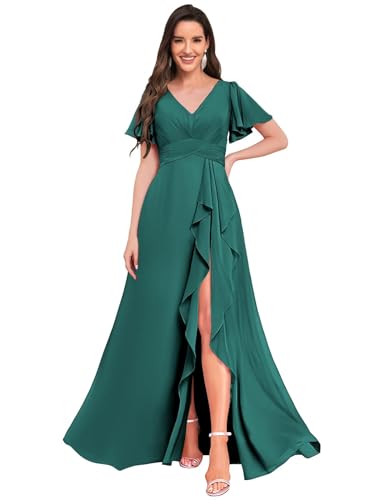 TANPAUL Damen Abendkleid Lang Chiffon - Promkleid Plus Size Ballkleid A-Linie Elegant Sexy Pfau 46 von TANPAUL