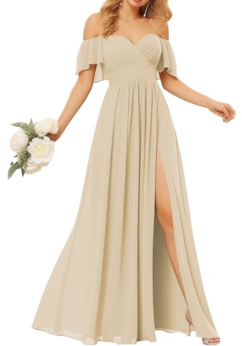 TANPAUL Damen Abendkleider Elegant Chiffon Brautjungfernkleid Schulterfrei Festliche Kleider für Hochzeitsgast von TANPAUL