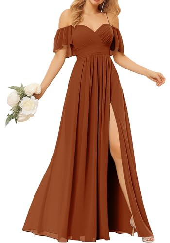 TANPAUL Damen Abendkleider Elegant Chiffon Brautjungfernkleid Schulterfrei Festliche Kleider für Hochzeitsgast von TANPAUL