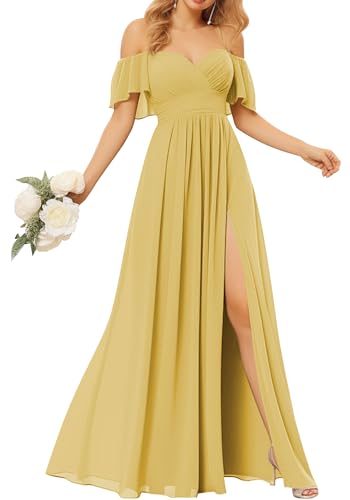 TANPAUL Damen Abendkleider Elegant Chiffon Brautjungfernkleid Schulterfrei Festliche Kleider für Hochzeitsgast von TANPAUL