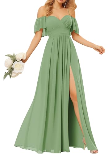 TANPAUL Damen Abendkleider Elegant Chiffon Brautjungfernkleid Schulterfrei Festliche Kleider für Hochzeitsgast von TANPAUL