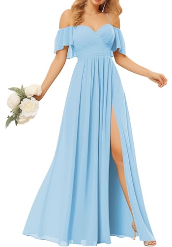 TANPAUL Damen Abendkleider Elegant Chiffon Brautjungfernkleid Schulterfrei Festliche Kleider für Hochzeitsgast von TANPAUL